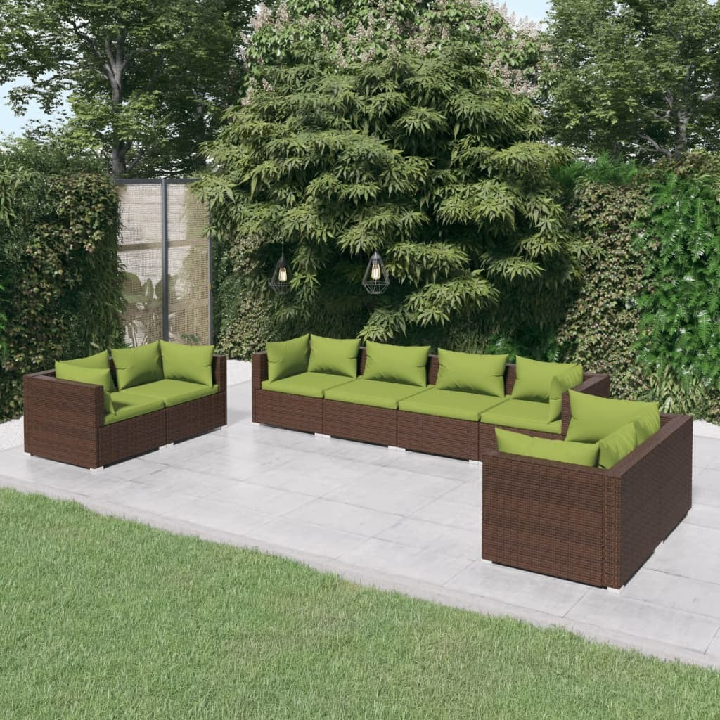 vidaXL 8 Piece Patio Lounge Set with Cushions Poly Rattan Brown