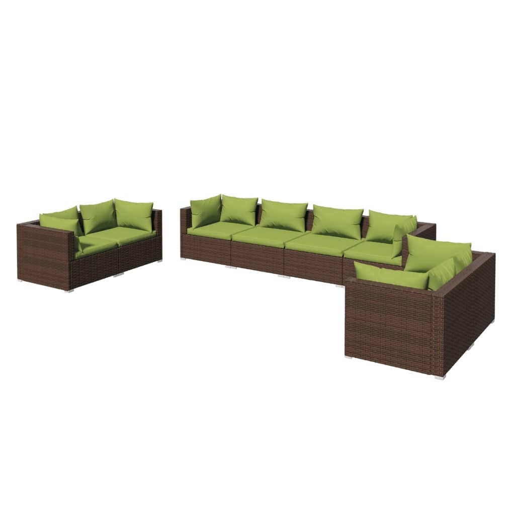 vidaXL 8 Piece Patio Lounge Set with Cushions Poly Rattan Brown