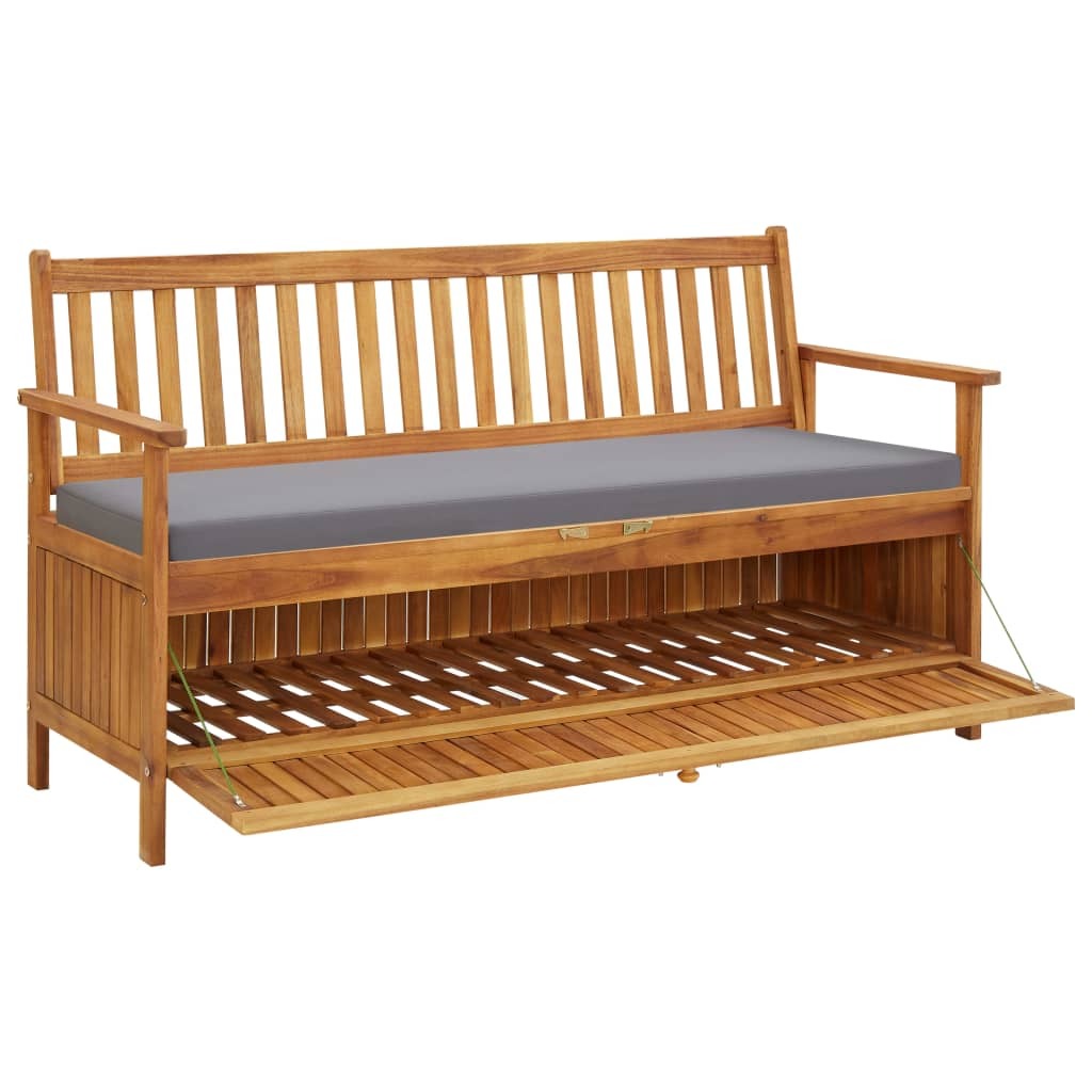 vidaXL Patio Storage Bench with Cushion 58.3" Solid Acacia Wood