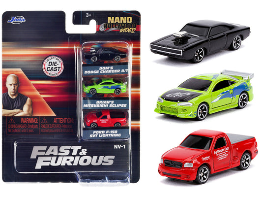 "Fast & Furious" 3 piece Set "Nano Hollywood Rides" Diecast Model Cars by Jada-0