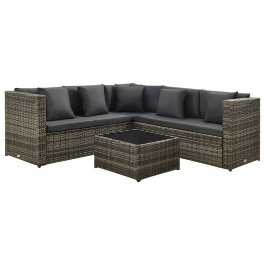 vidaXL 4 Piece Patio Lounge Set with Cushions Poly Rattan Gray