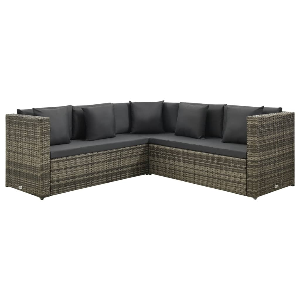 vidaXL 4 Piece Patio Lounge Set with Cushions Poly Rattan Gray