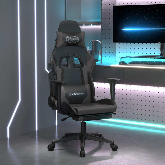 vidaXL Gaming Chair with Footrest Black and Gray Faux Leather