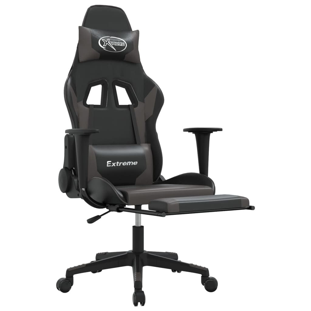 vidaXL Gaming Chair with Footrest Black and Gray Faux Leather