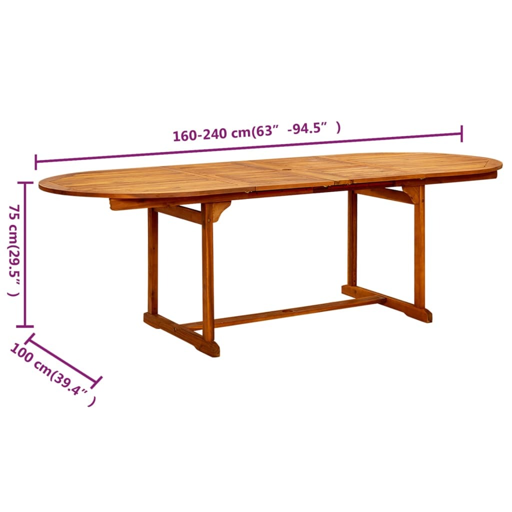 vidaXL Garden Dining Table (63"-94.5")x39.4"x29.5" Solid Acacia Wood