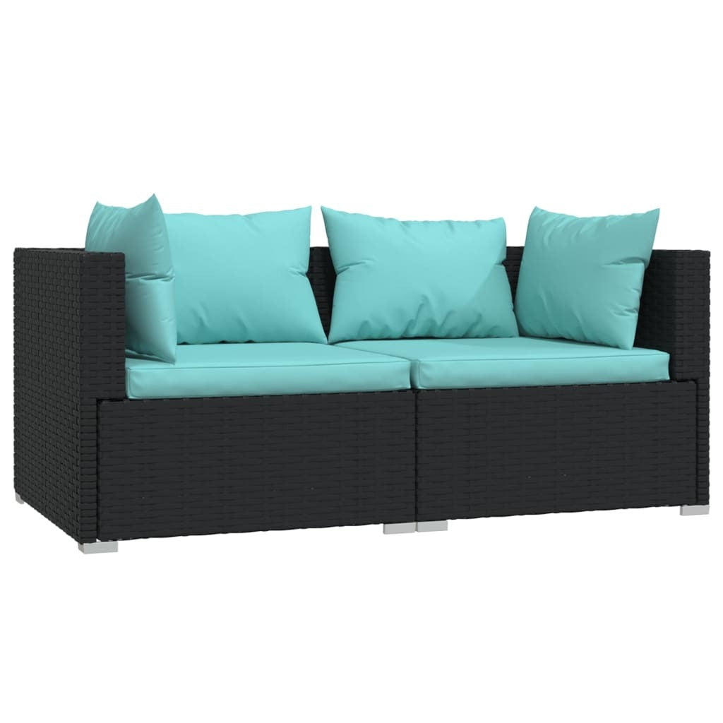 vidaXL 3 Piece Patio Lounge Set with Cushions Black Poly Rattan