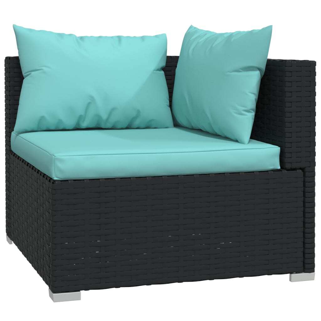 vidaXL 3 Piece Patio Lounge Set with Cushions Black Poly Rattan