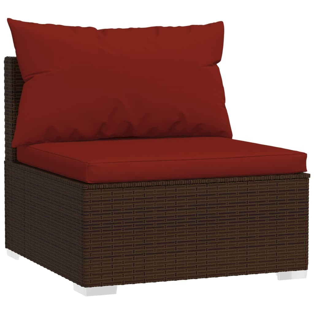 vidaXL 3 Seat Patio Sofa with Cushions Brown Poly Rattan