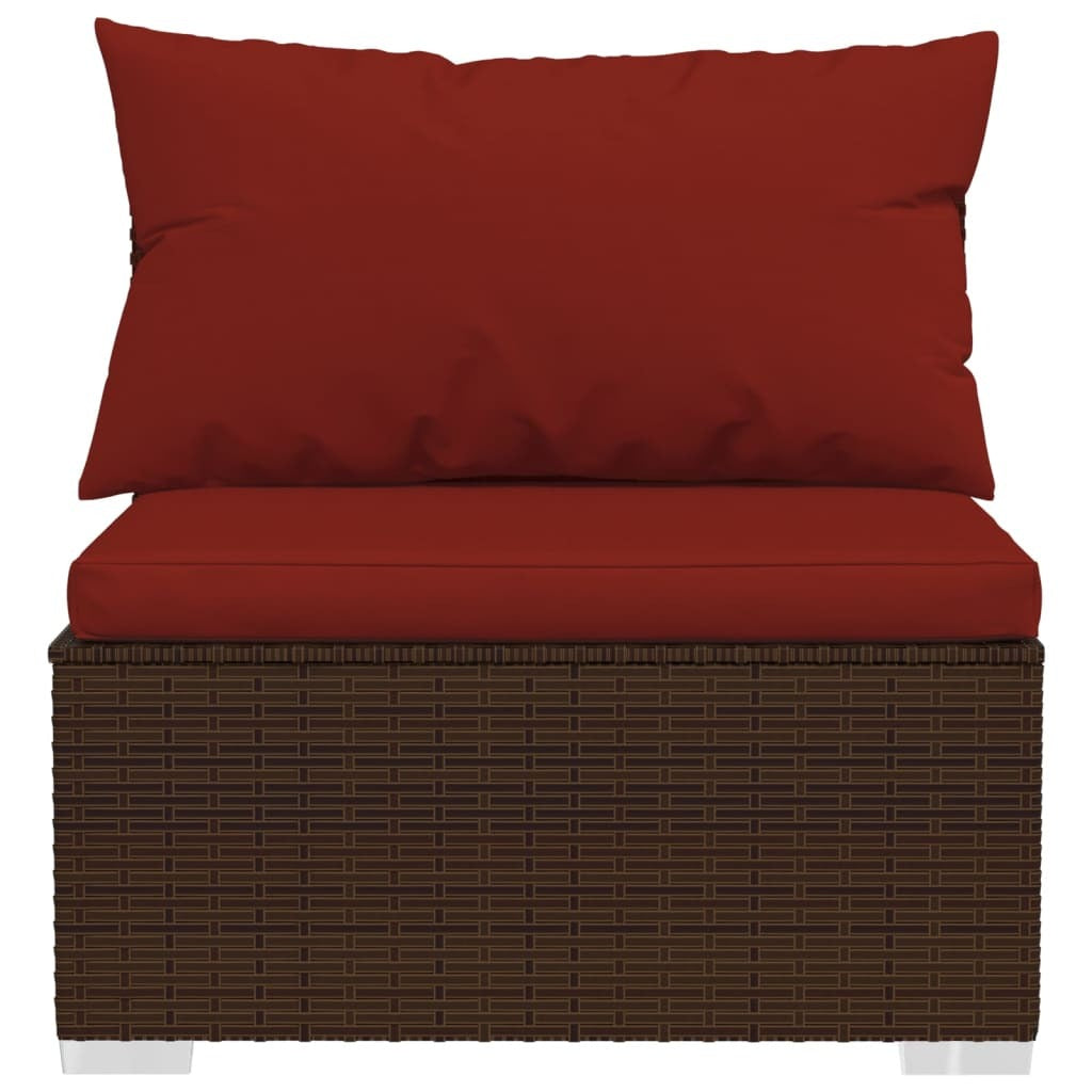 vidaXL 3 Seat Patio Sofa with Cushions Brown Poly Rattan