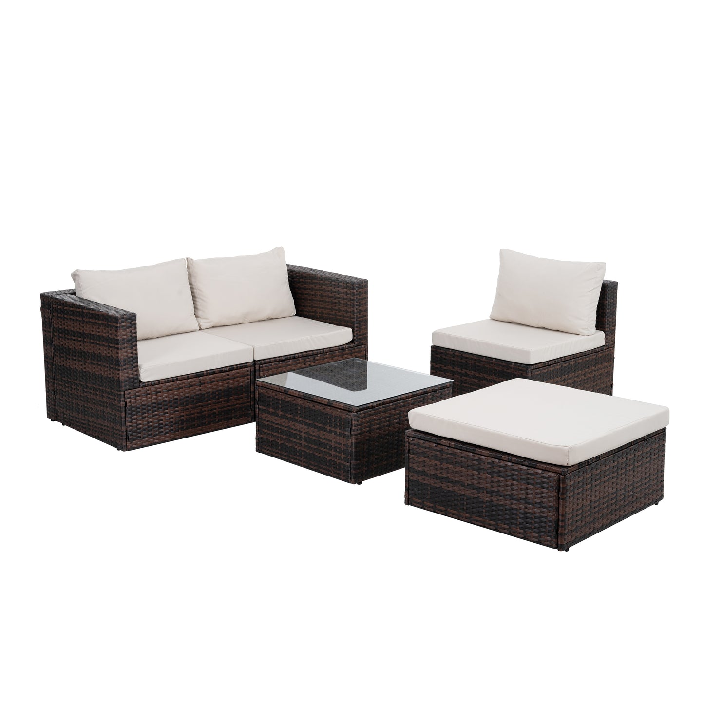 Patio Furniture, Outdoor Furniture, Seasonal PE Wicker Furniture, 5 Set Wicker Furniture With Tempered Glass Coffee Table,