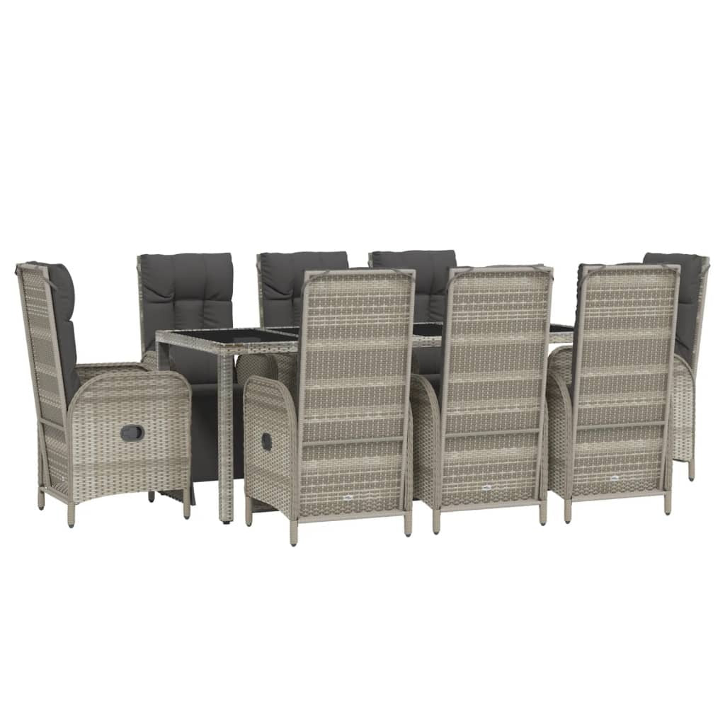 vidaXL 9 Piece Patio Dining Set with Cushions Gray Poly Rattan