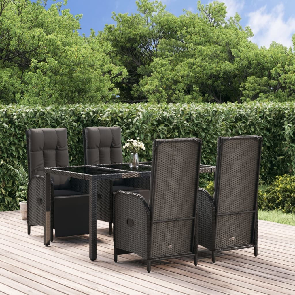 vidaXL 5 Piece Patio Dining Set with Cushions Black Poly Rattan