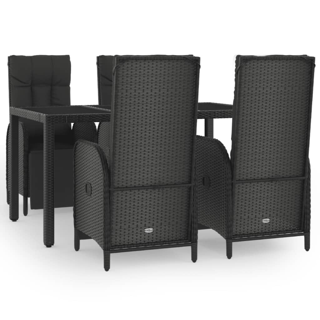 vidaXL 5 Piece Patio Dining Set with Cushions Black Poly Rattan