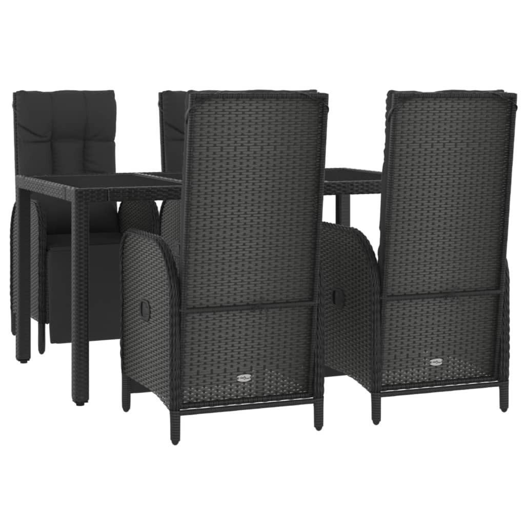 vidaXL 5 Piece Patio Dining Set with Cushions Black Poly Rattan