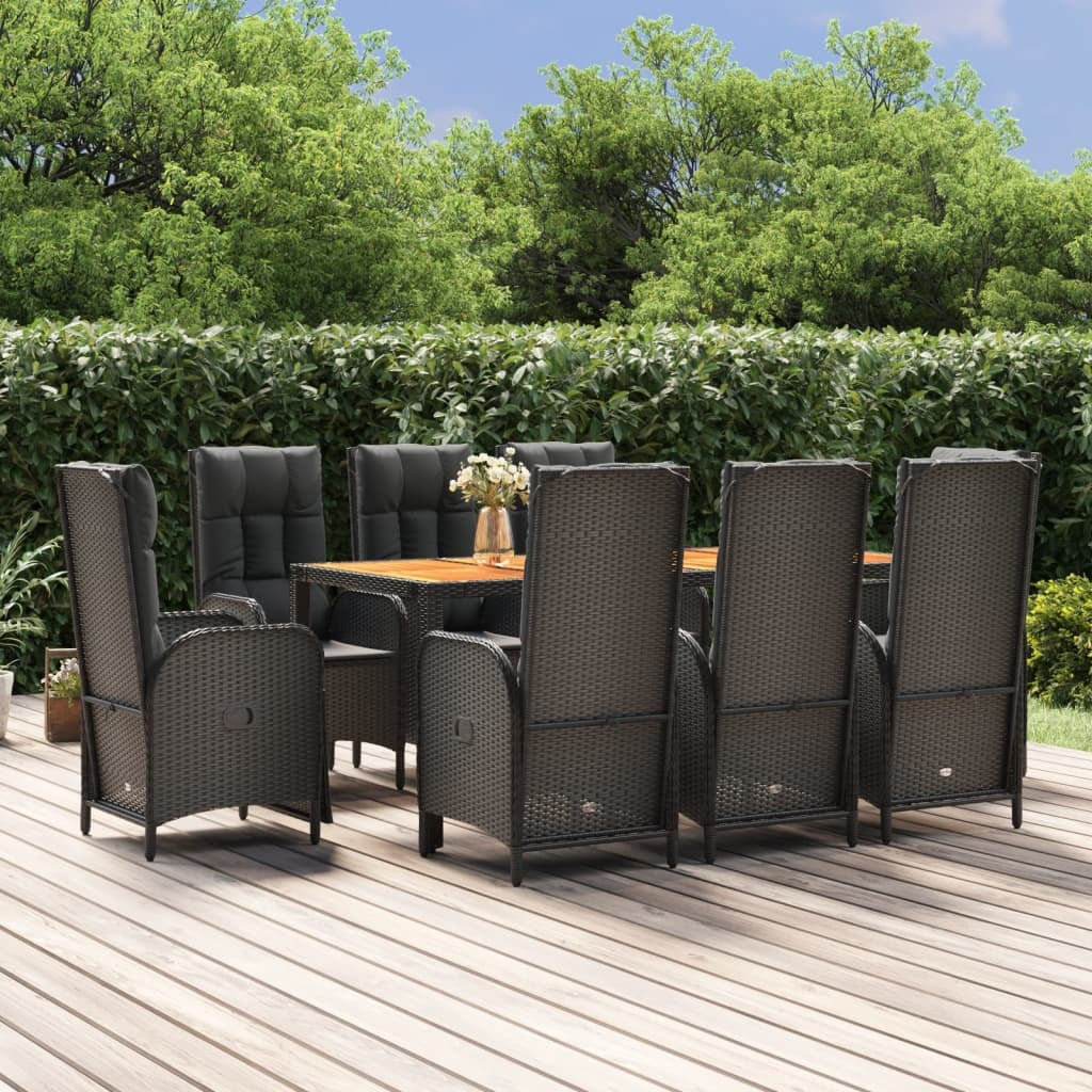 vidaXL 9 Piece Patio Dining Set with Cushions Black Poly Rattan