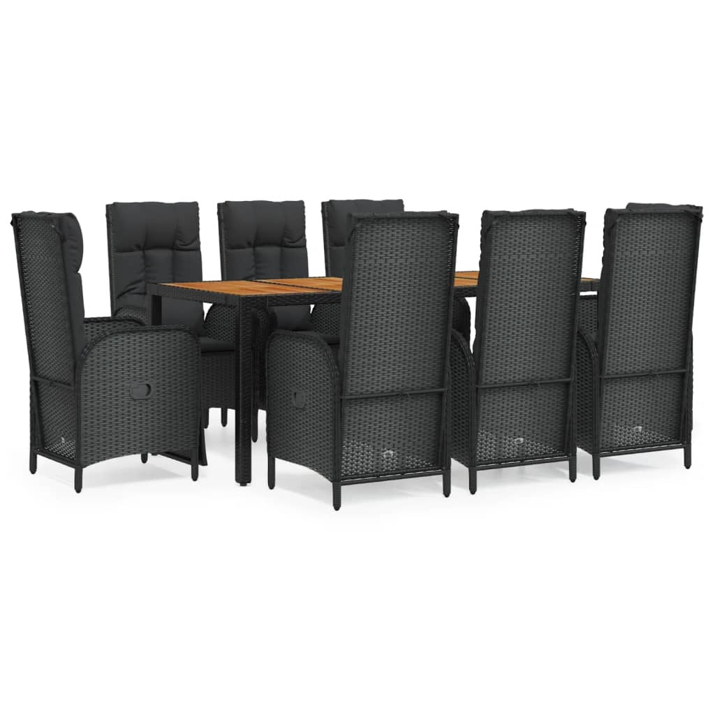 vidaXL 9 Piece Patio Dining Set with Cushions Black Poly Rattan