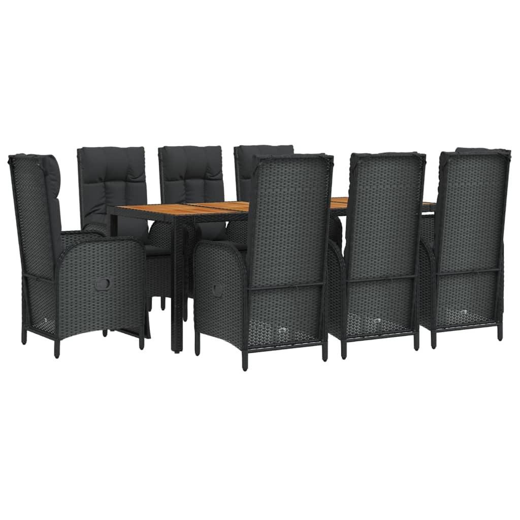 vidaXL 9 Piece Patio Dining Set with Cushions Black Poly Rattan