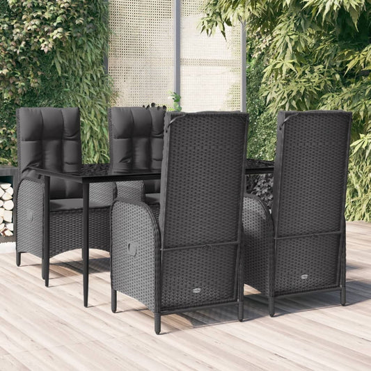 vidaXL 5 Piece Patio Dining Set with Cushions Black Poly Rattan