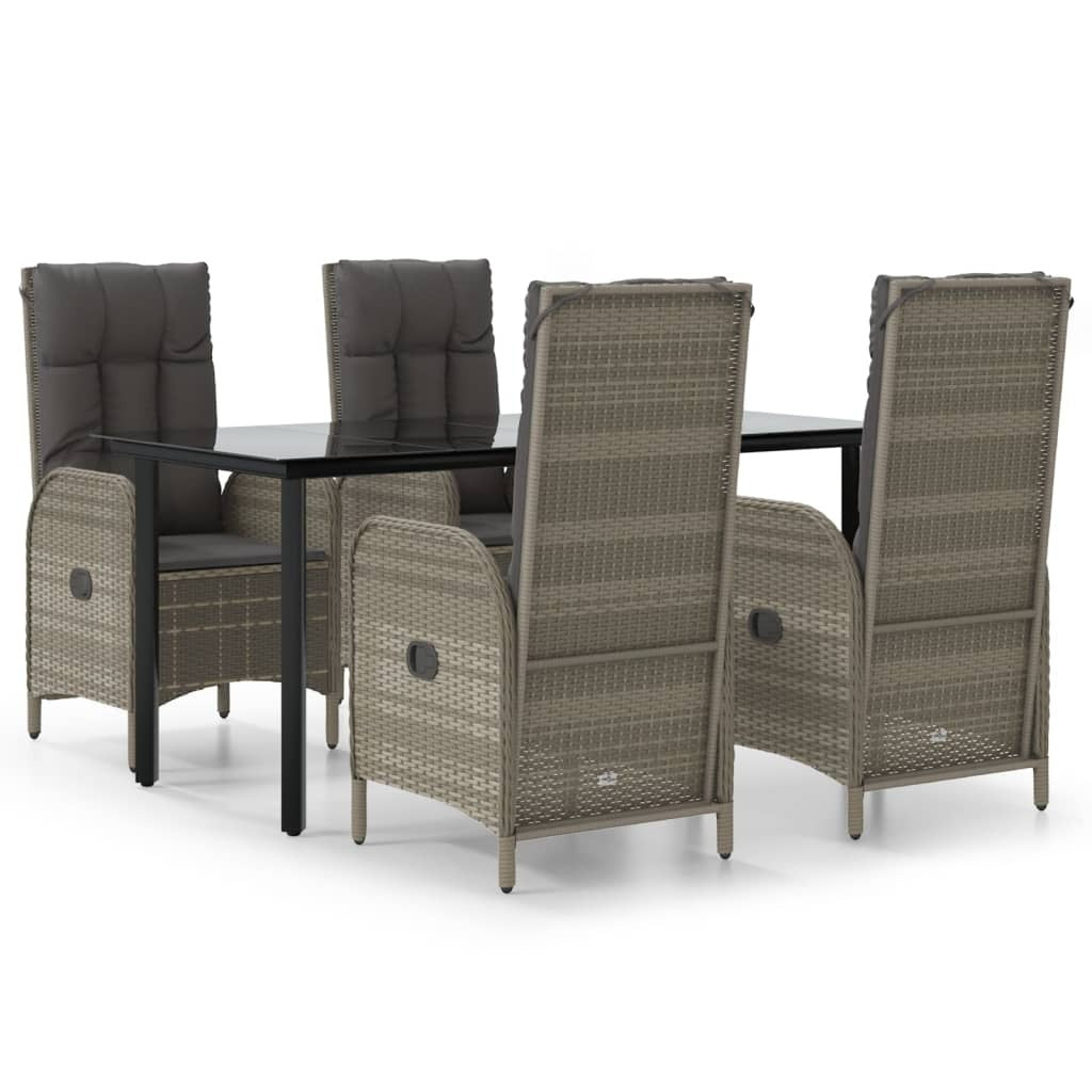 vidaXL 5 Piece Patio Dining Set with Cushions Black and Gray Poly Rattan