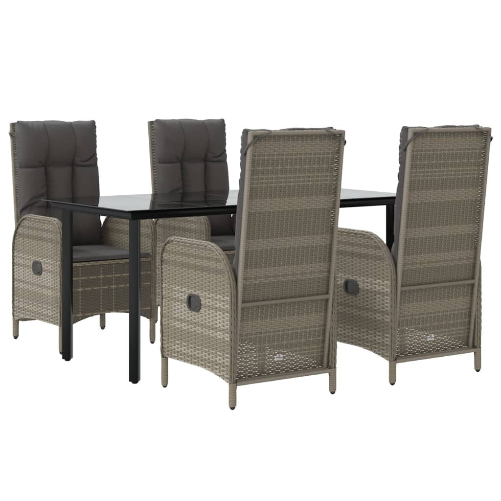 vidaXL 5 Piece Patio Dining Set with Cushions Black and Gray Poly Rattan