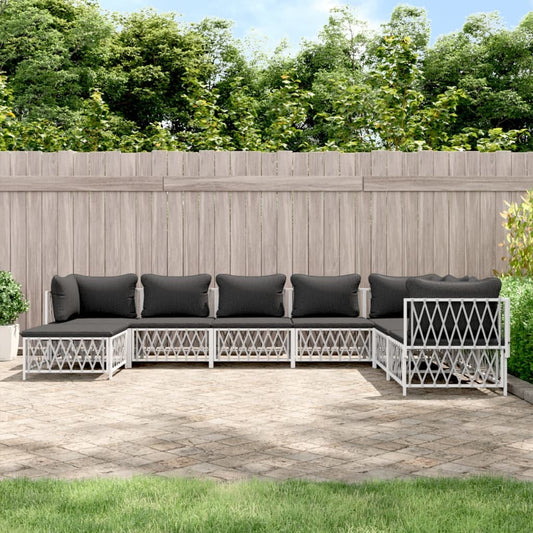 vidaXL 8 Piece Patio Lounge Set with Cushions White Steel