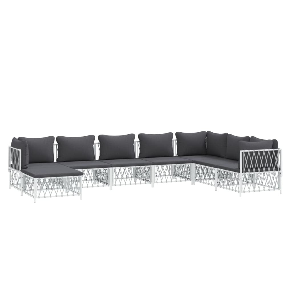 vidaXL 8 Piece Patio Lounge Set with Cushions White Steel