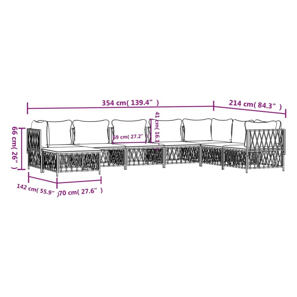 vidaXL 8 Piece Patio Lounge Set with Cushions White Steel