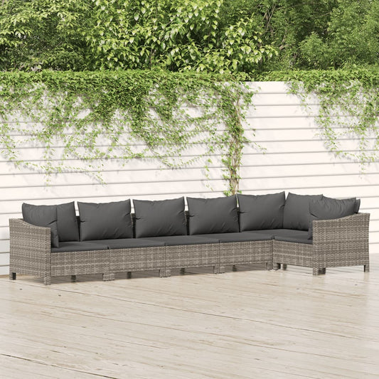 vidaXL 6 Piece Patio Lounge Set with Cushions Gray Poly Rattan