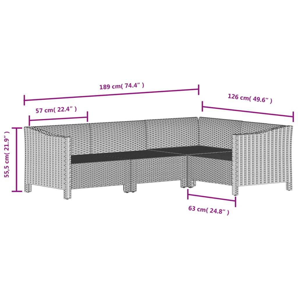 vidaXL 6 Piece Patio Lounge Set with Cushions Gray Poly Rattan