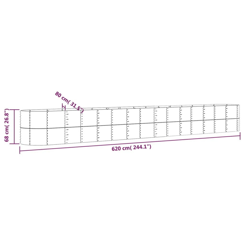 vidaXL Patio Raised Bed Powder-coated Steel 244.1"x31.5"x26.8" Gray