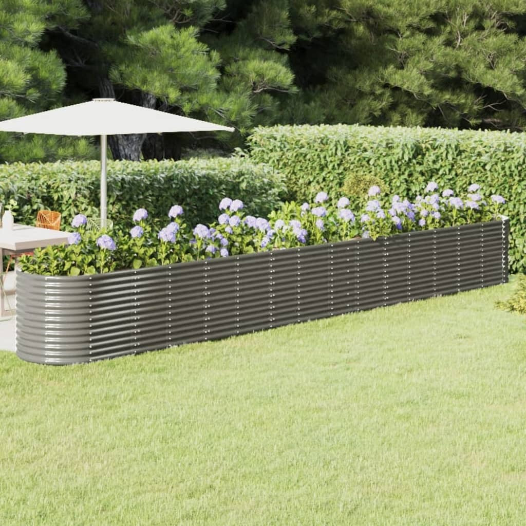 vidaXL Patio Raised Bed Powder-coated Steel 244.1"x31.5"x26.8" Gray