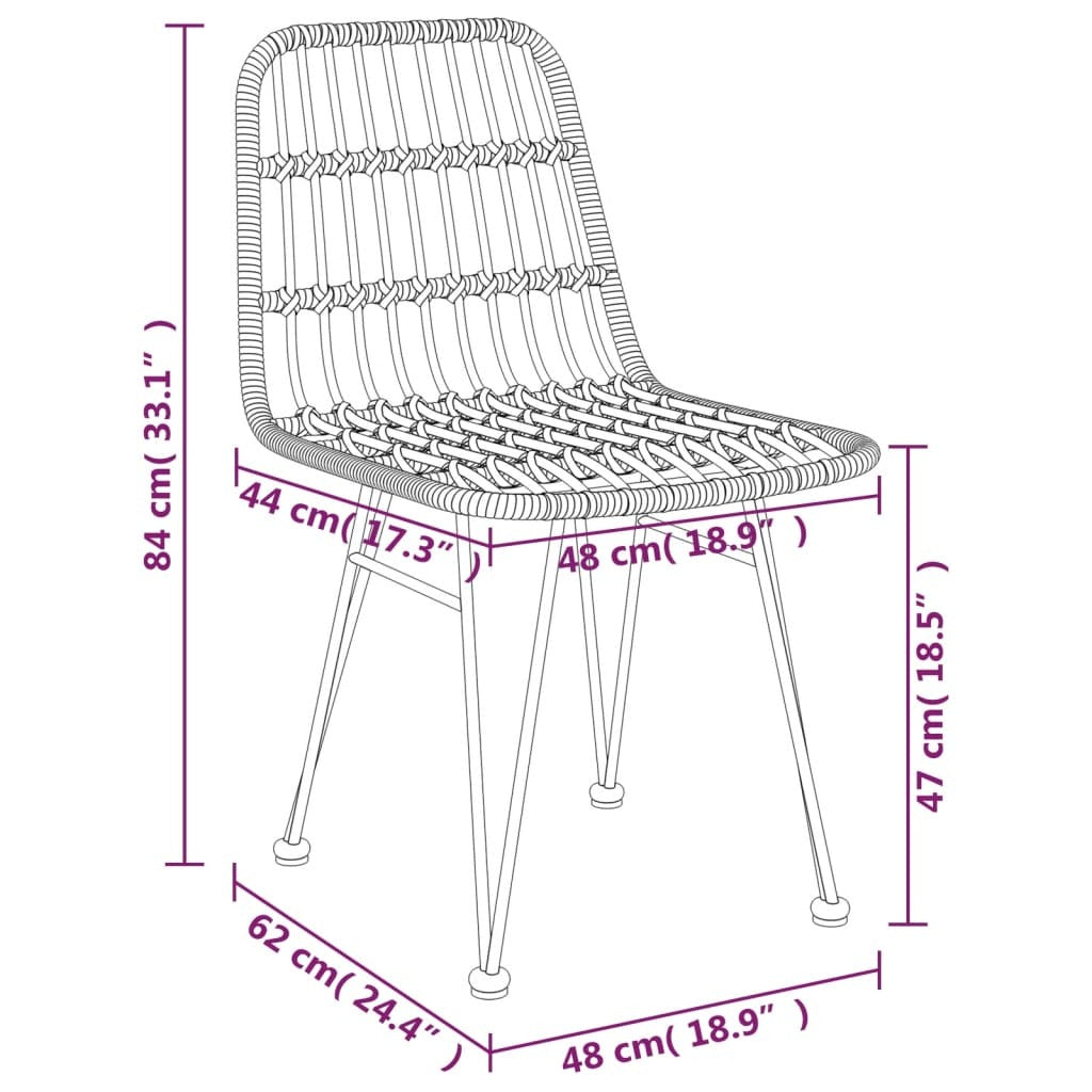 vidaXL Patio Chairs 2 pcs Black 18.9"x24.4"x33.1" PE Rattan