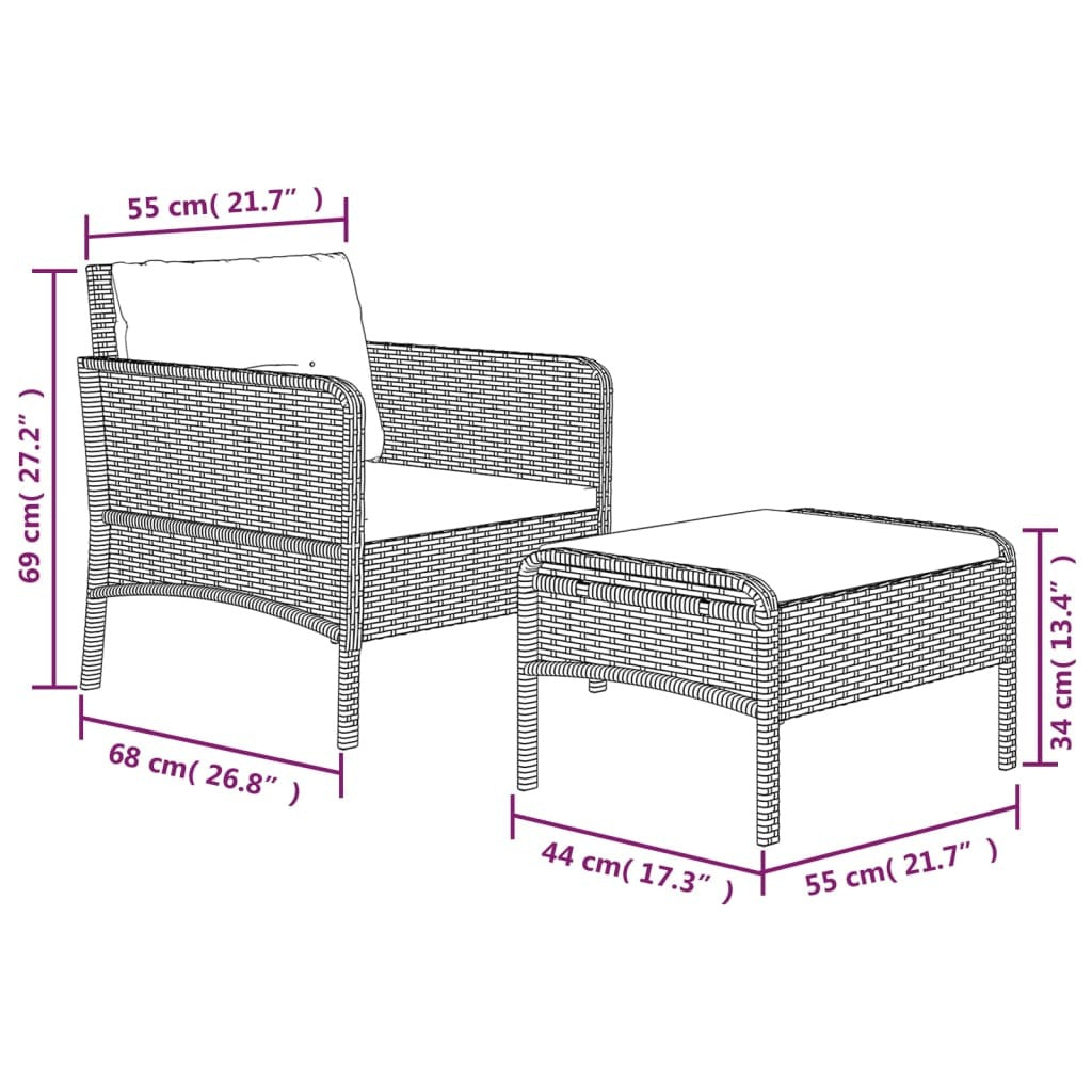 vidaXL 2 Piece Patio Lounge Set with Cushions Gray Poly Rattan