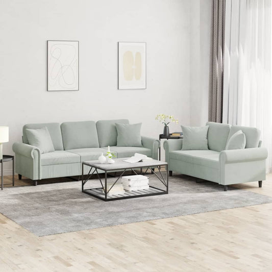 vidaXL 2 Piece Sofa Set with Pillows Light Gray Velvet