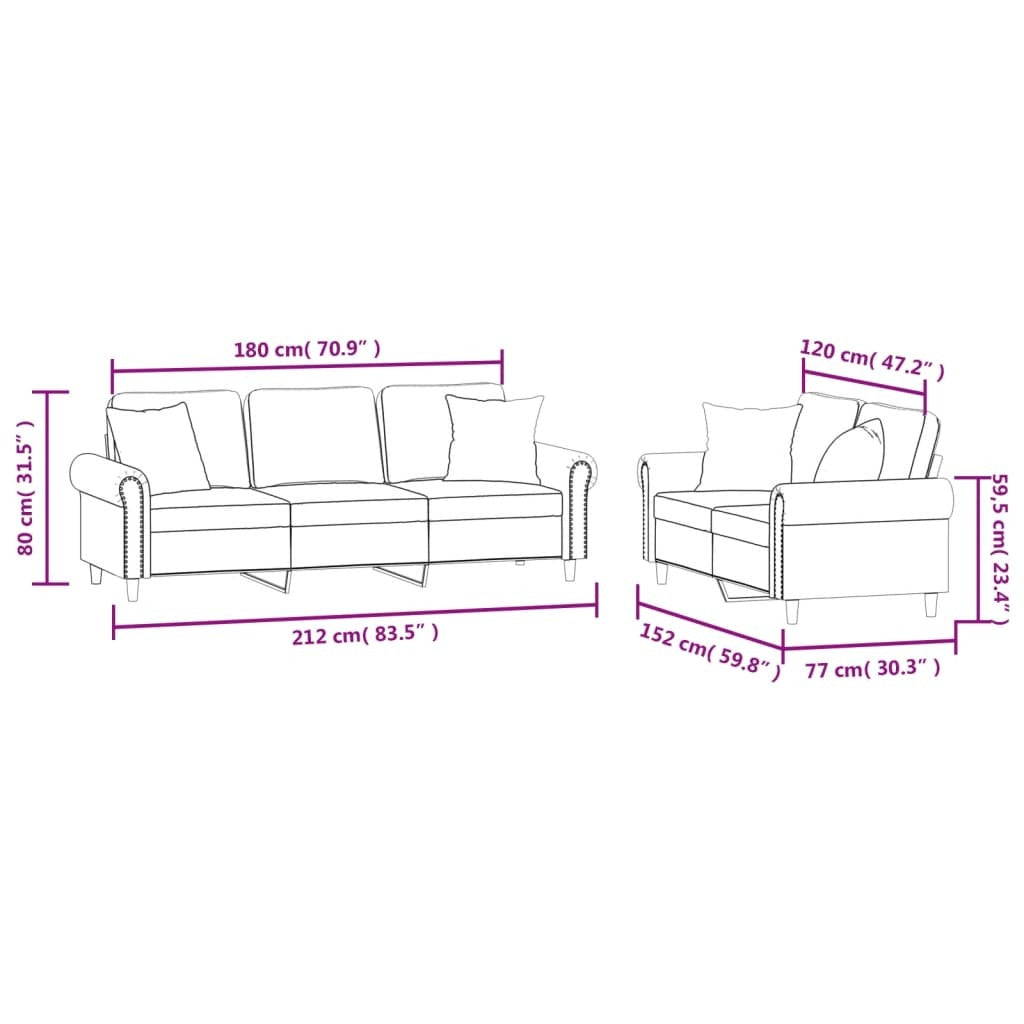 vidaXL 2 Piece Sofa Set with Pillows Light Gray Velvet