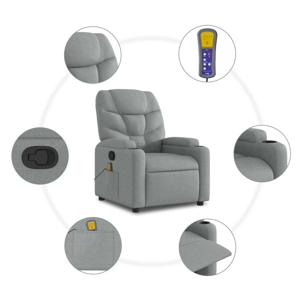 vidaXL Massage Recliner Chair Light Gray Fabric