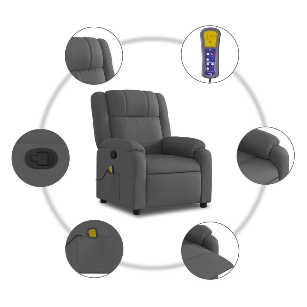 vidaXL Massage Recliner Chair Dark Gray Fabric