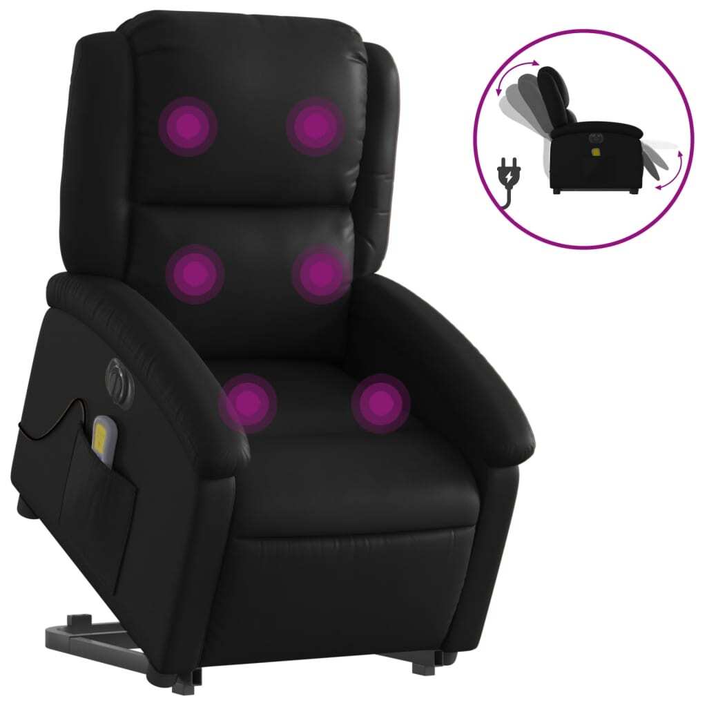 vidaXL Electric Stand up Massage Recliner Chair Black Faux Leather