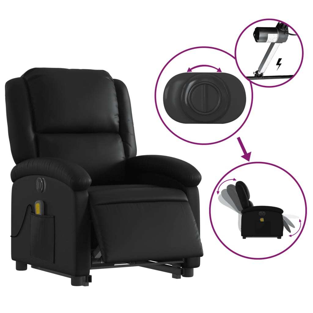 vidaXL Electric Stand up Massage Recliner Chair Black Faux Leather