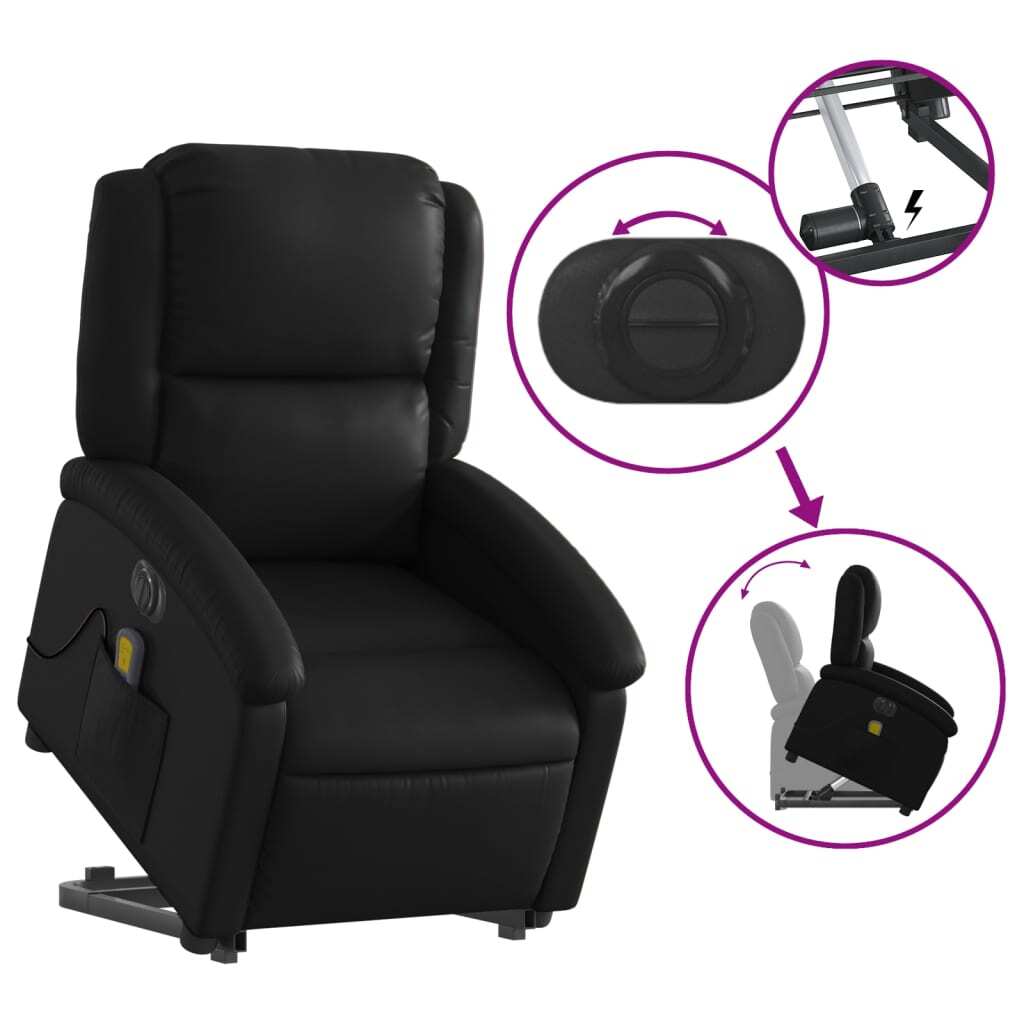 vidaXL Electric Stand up Massage Recliner Chair Black Faux Leather