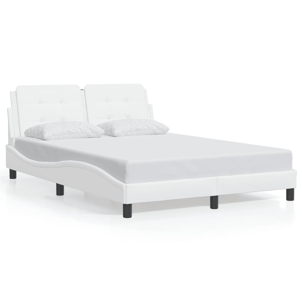 vidaXL Bed Frame with Headboard White 53.9"x74.8" Full Faux Leather