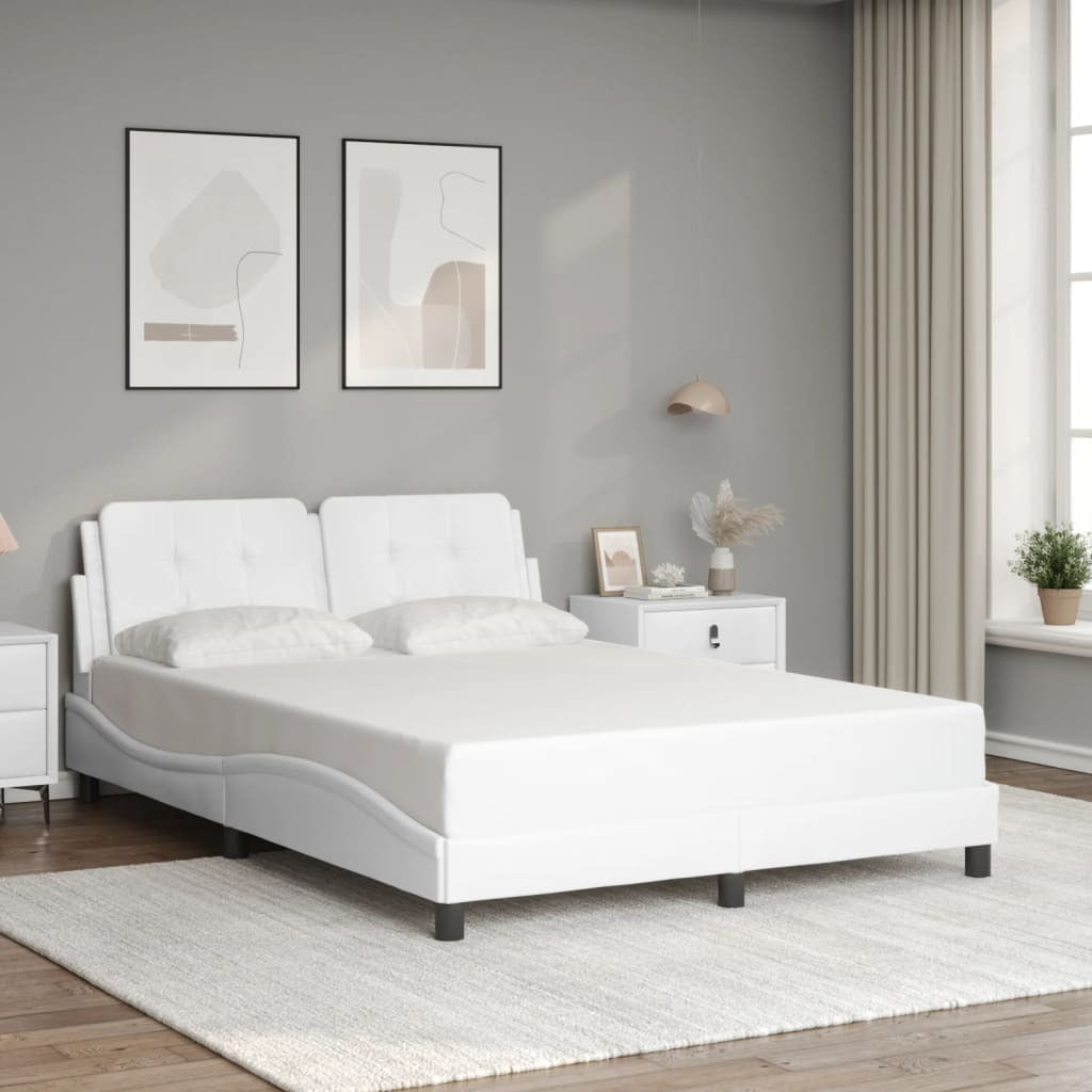 vidaXL Bed Frame with Headboard White 53.9"x74.8" Full Faux Leather