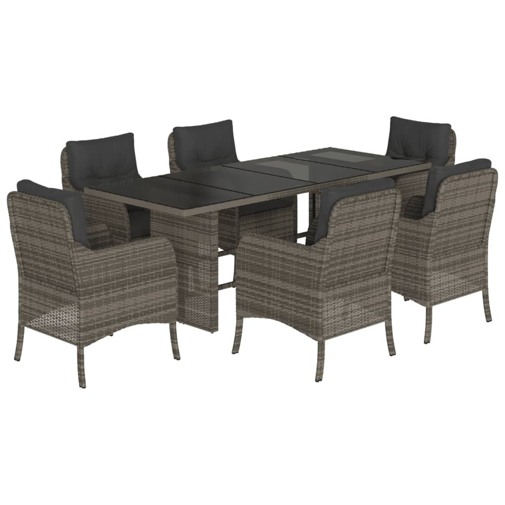 vidaXL 7 Piece Patio Dining Set with Cushions Gray Poly Rattan