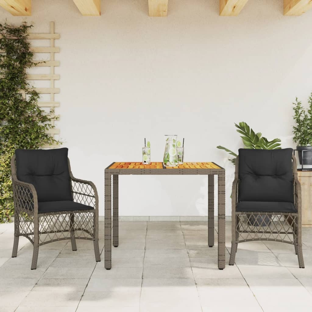 vidaXL 3 Piece Bistro Set with Cushions Gray Poly Rattan