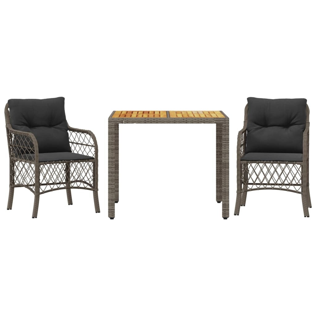 vidaXL 3 Piece Bistro Set with Cushions Gray Poly Rattan