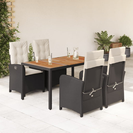 vidaXL 5 Piece Patio Dining Set with Cushions Black Poly Rattan