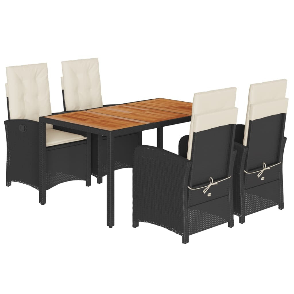 vidaXL 5 Piece Patio Dining Set with Cushions Black Poly Rattan