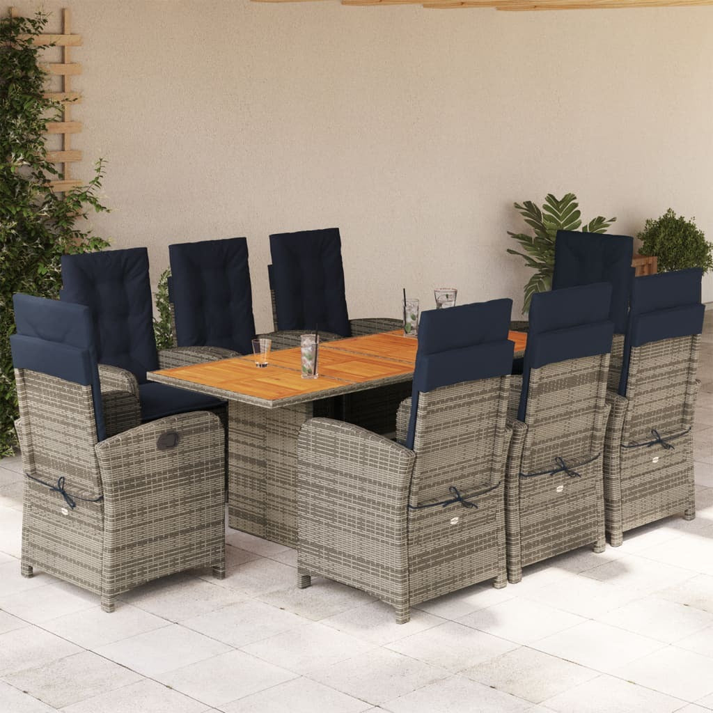 vidaXL 9 Piece Patio Dining Set with Cushions Beige Poly Rattan