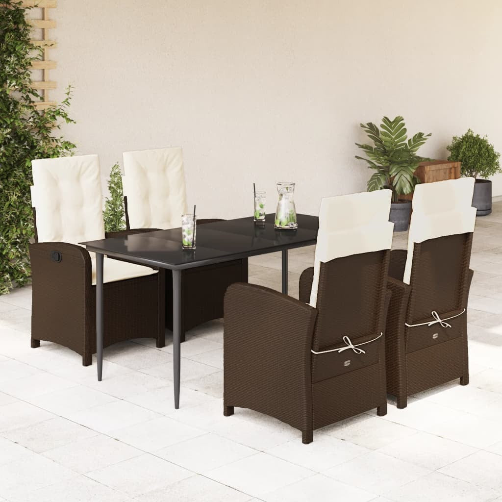 vidaXL 5 Piece Patio Dining Set with Cushions Brown Poly Rattan