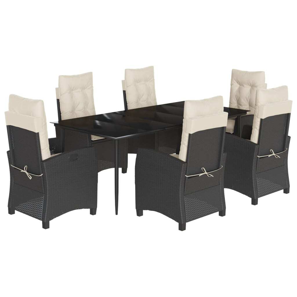 vidaXL 7 Piece Patio Dining Set with Cushions Black Poly Rattan